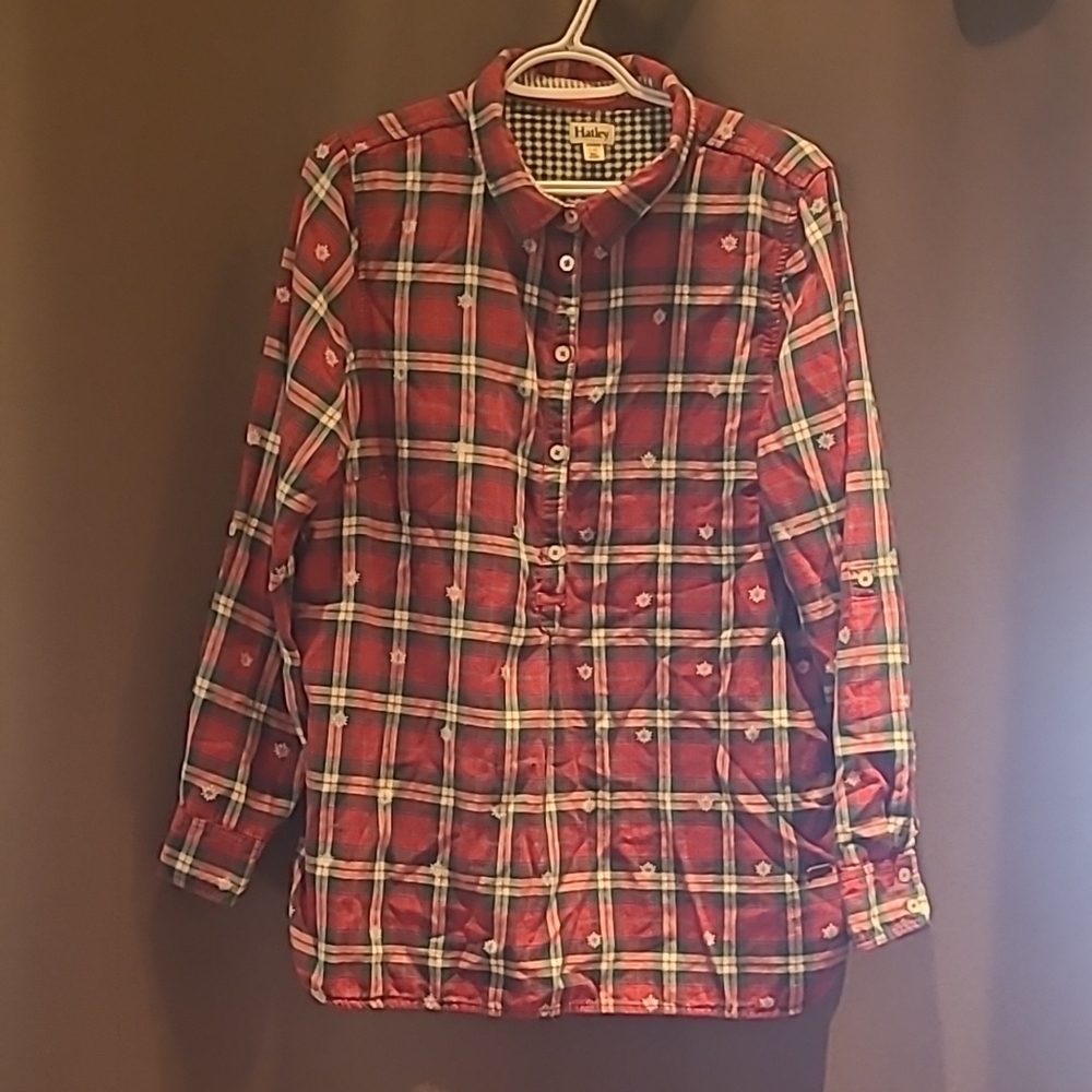 Hatley Red and White Plaid Button Down Shirt Large